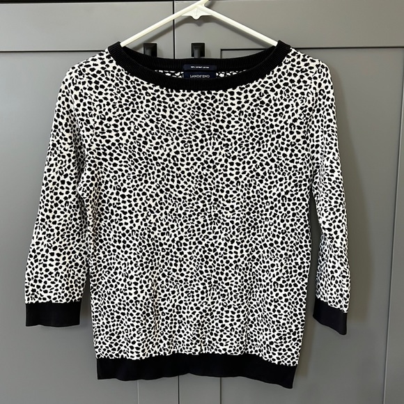 {Lands End}Sz XS(2/4)100% Supima Cotton Blk/White Animal Print Sweater - Picture 1 of 6